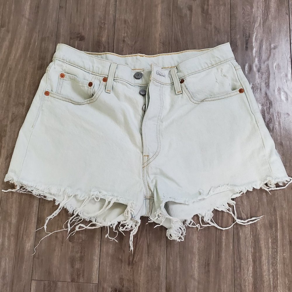Levis 501 Short - high rise light wash denim.